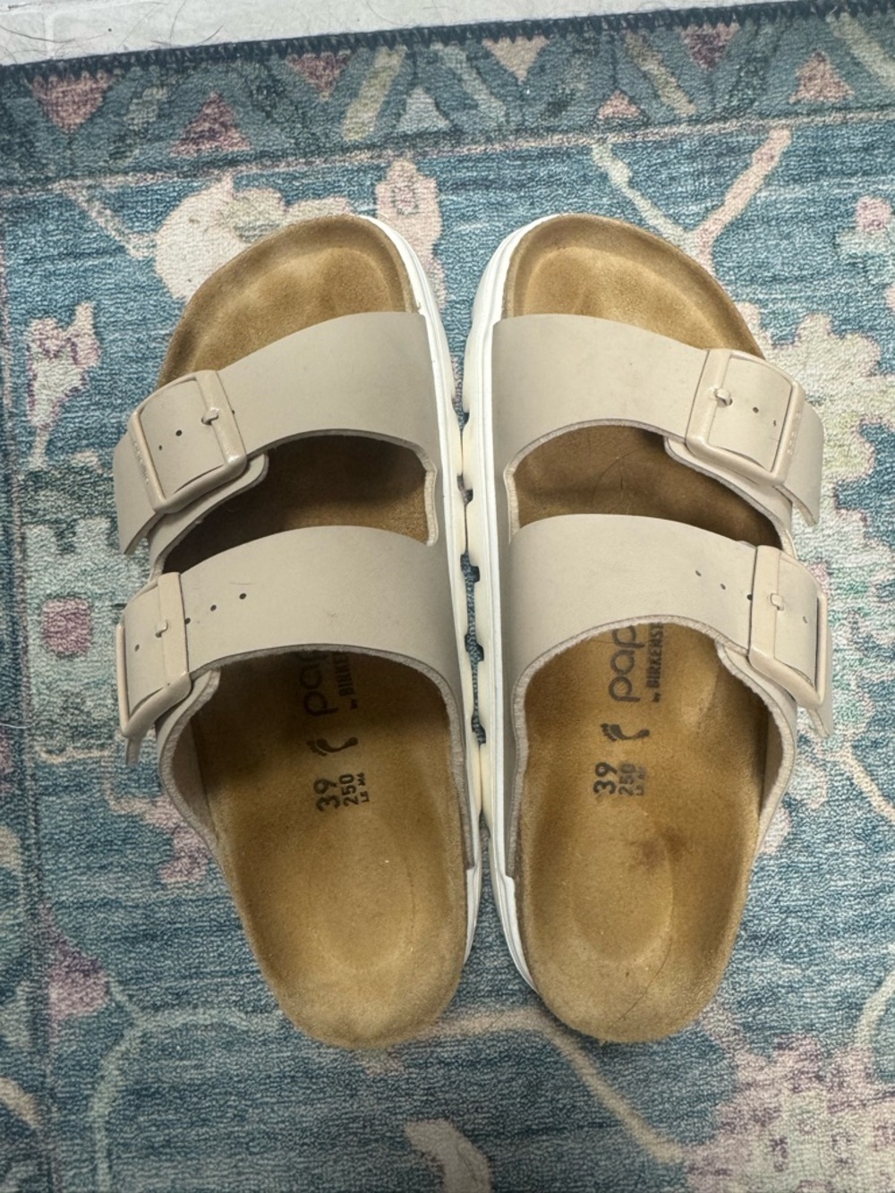 Papillio Beige Double-Buckle Slide Sandals